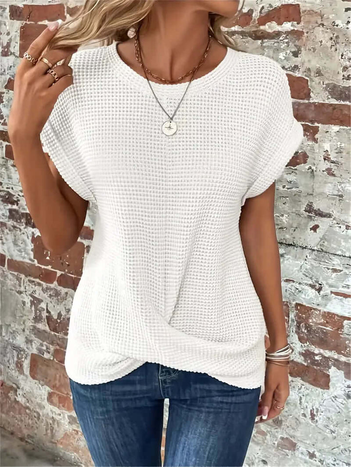 Lightweight Breathable Cotton Blend Top - Casual Round Neck Short Sleeve