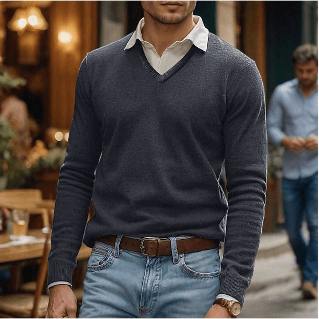 V-Neck Cotton Blend Sweater for Women