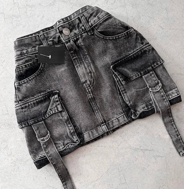 Women's A-Line Denim Mini Skirt with Pockets