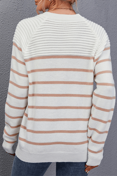 Women's Striped O-Neck Top with Split Detail