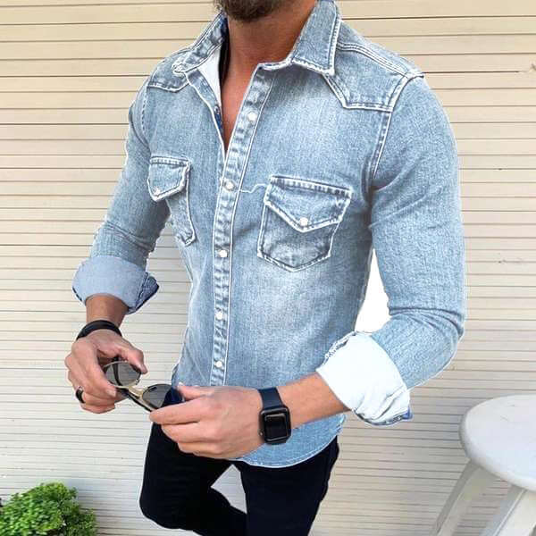 Men's Slim Fit Denim Shirt: Sustainable Cotton Blend