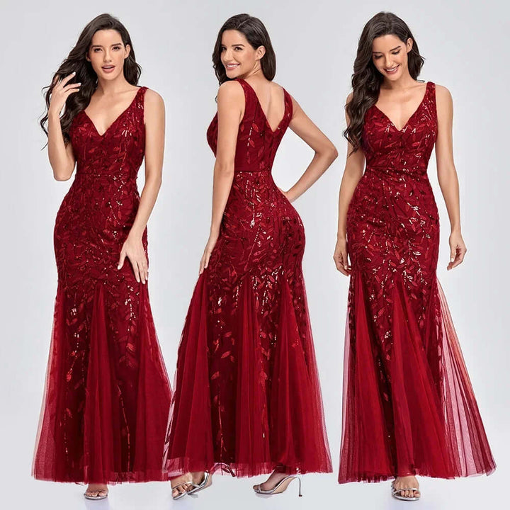 Elegant Floor-Length Sequin Evening Gown