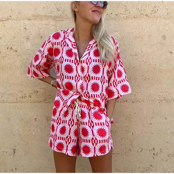 Women's Geometric Print Co-ord Set: Relaxed Fit Shirt & Shorts