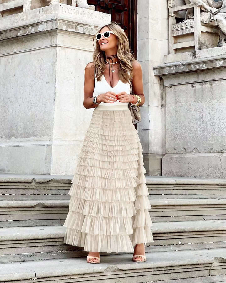 Women's High-Waisted Flowing Tiered Maxi Skirt
