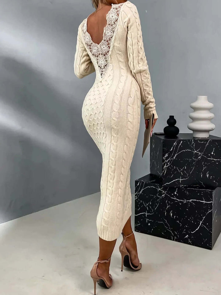 Elegant Lace-Back Knit Sweater Dress