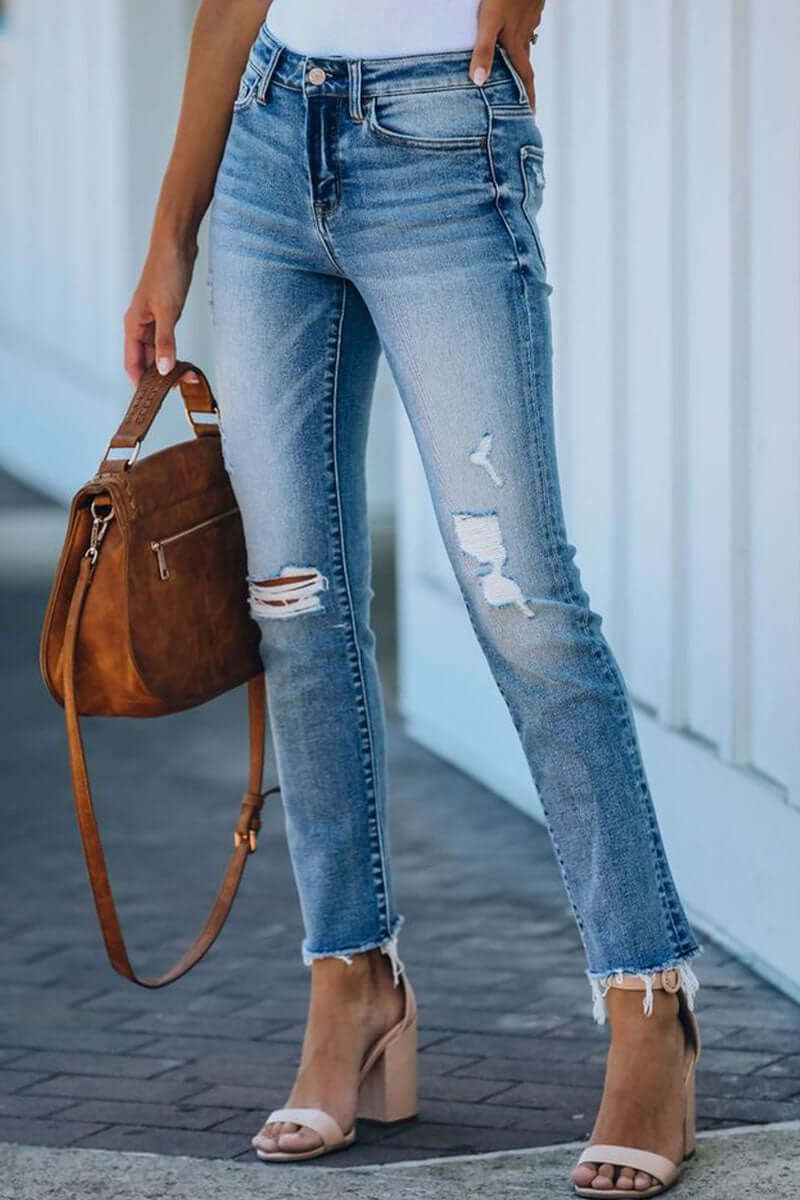Women's Ripped Straight Denim Jeans