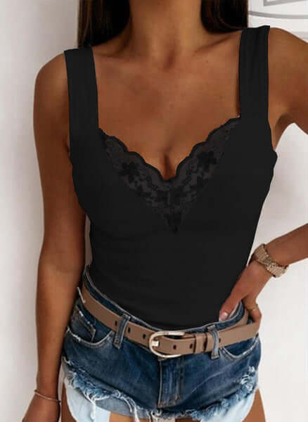Women's Fitted Sleeveless V-Neck Lace Top