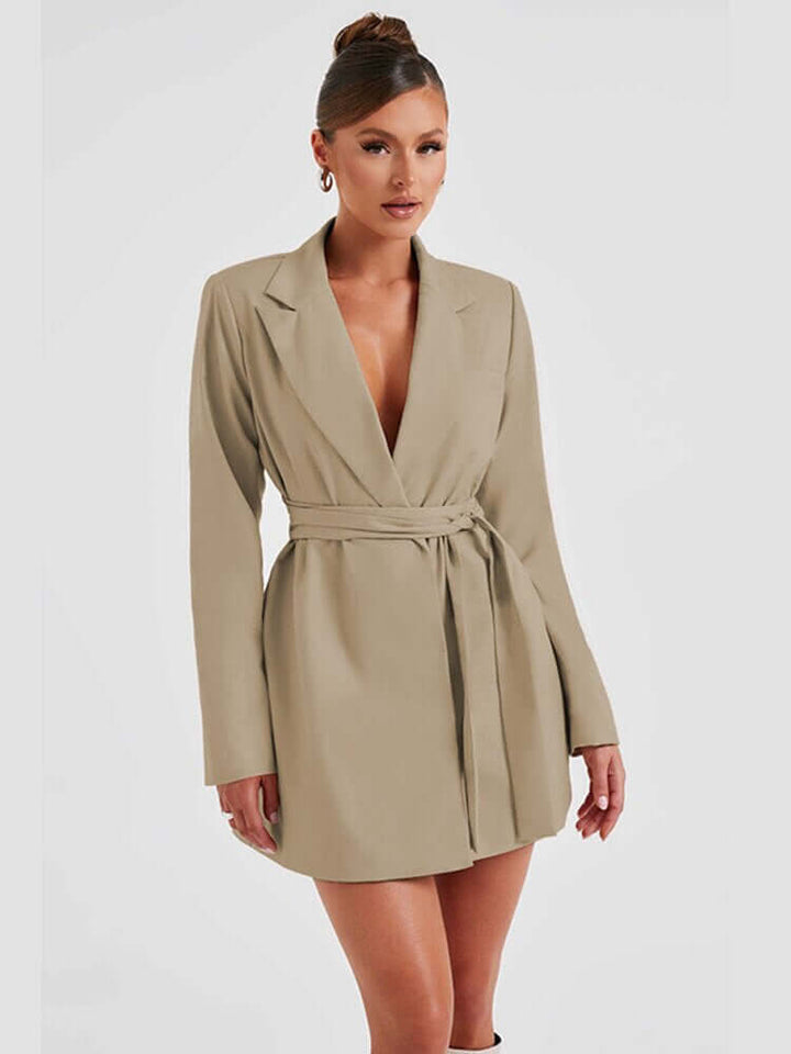 Women's Mini Blazer Dress: Tailored V-Neck, Long Sleeve