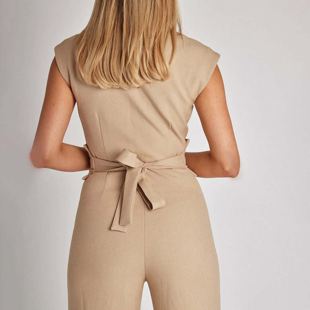 Women's Sleeveless Wide-Leg Jumpsuit with Waist Tie