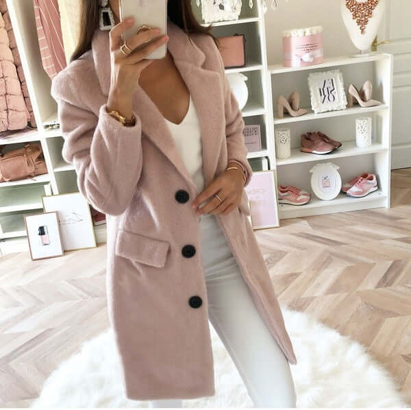 Women's Lapel Collar Double Breasted Wool Blend Coat