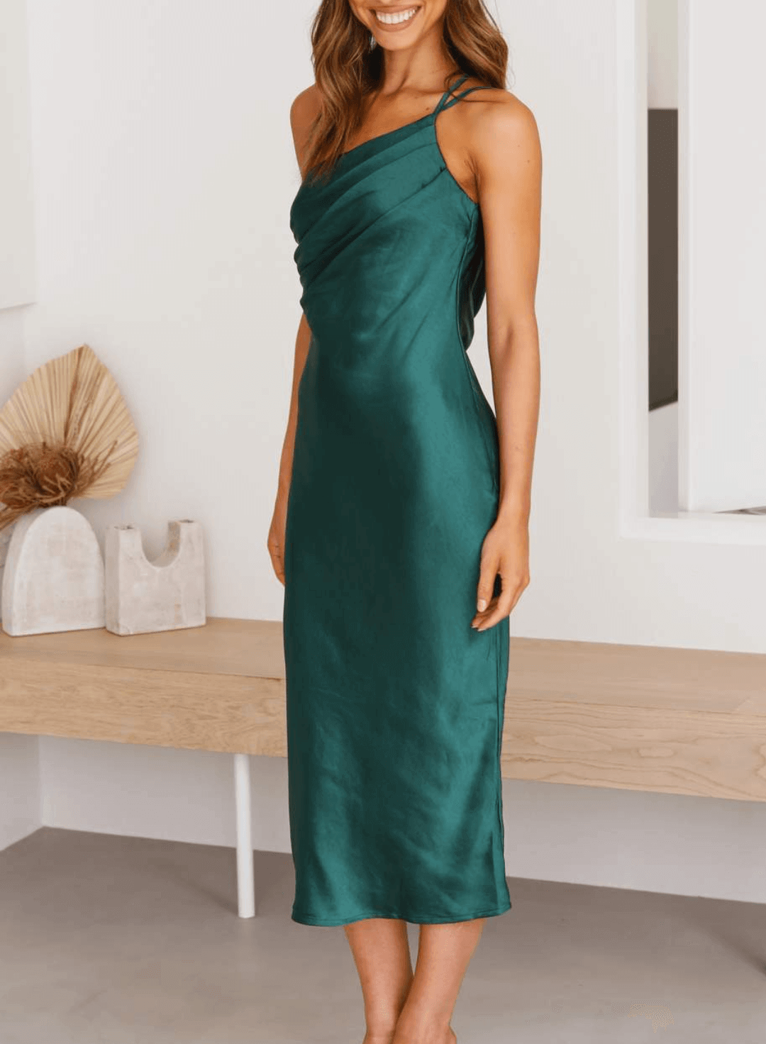 Women's Satin Midi Slip Dress: Elegant & Versatile
