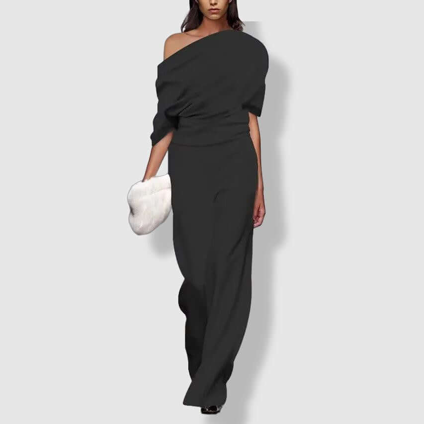 Elegant Women's Wide-Leg Jumpsuit: Draped & Cinched