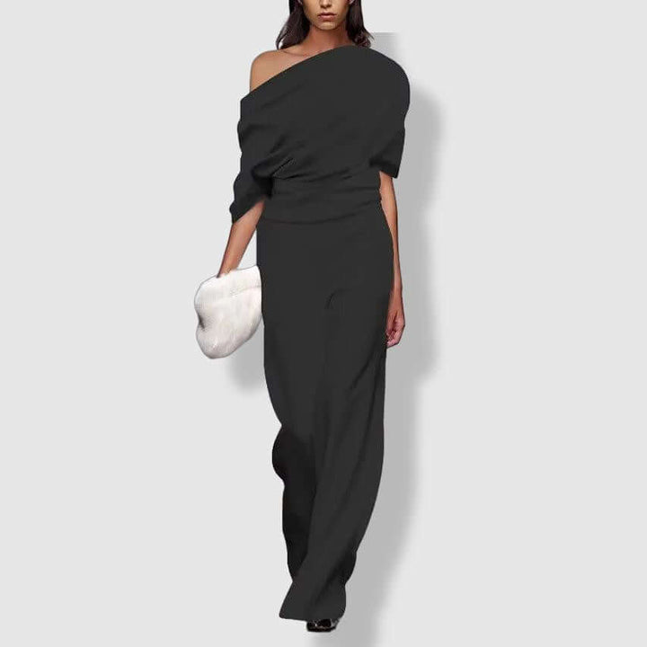 Elegant Women's Wide-Leg Jumpsuit: Draped & Cinched