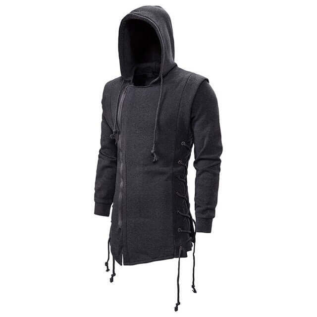 Men's Gothic Lace-Up Hoodie: Casual Outdoor Style