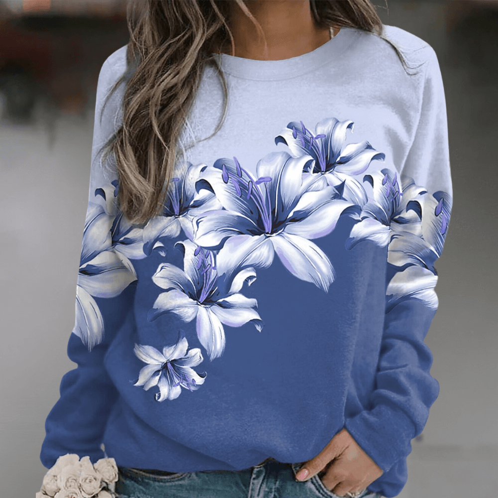Women's Relaxed Fit Floral Print Long Sleeve Sweatshirt