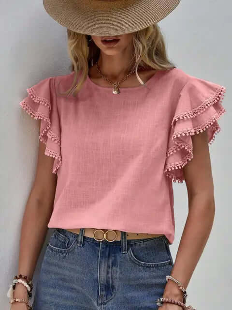Women's Ruffled Cap Sleeve Blouse
