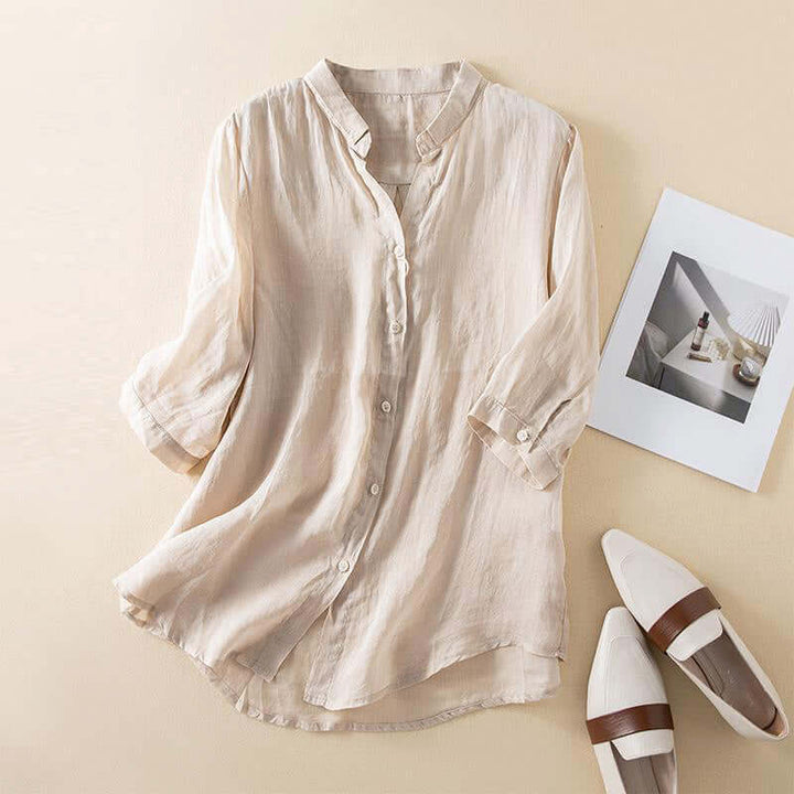 Women's Cotton 3/4 Sleeve Blouse - Casual Button-Down Top