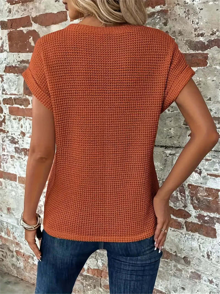Lightweight Breathable Cotton Blend Top - Casual Round Neck Short Sleeve