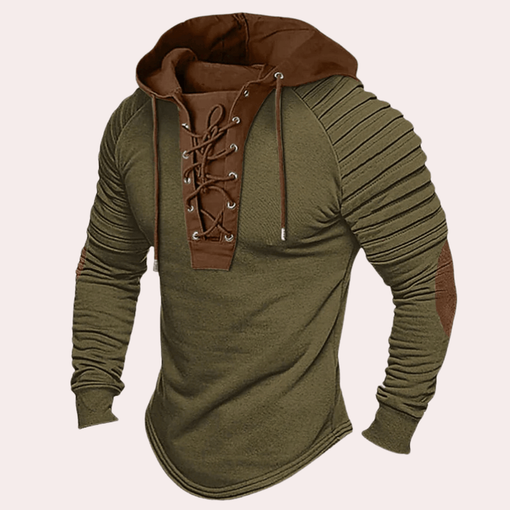 Men's Modern Hooded Sweatshirt with Lace-Up Detail