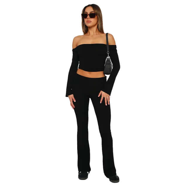 Women's Flared Trousers: Stretch, Low Rise, Foldable Waistband
