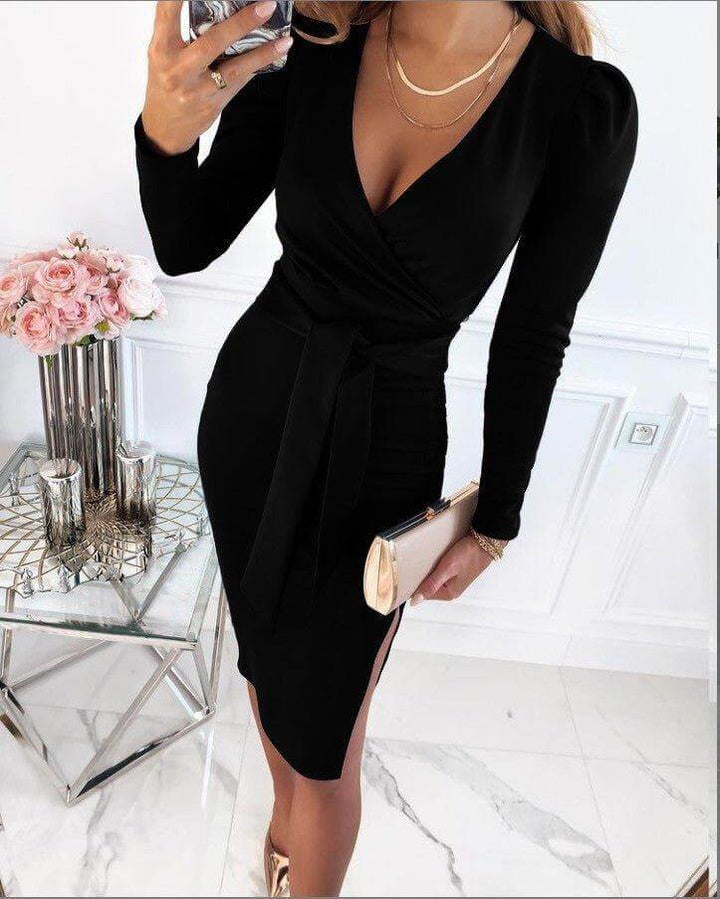 Elegant Wrap Dress: Round Neck, Versatile Style