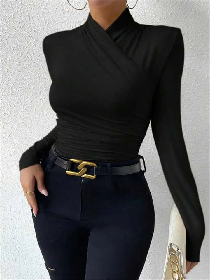 Women's Long Sleeve Wrap Top, V-Neck, Slim Fit
