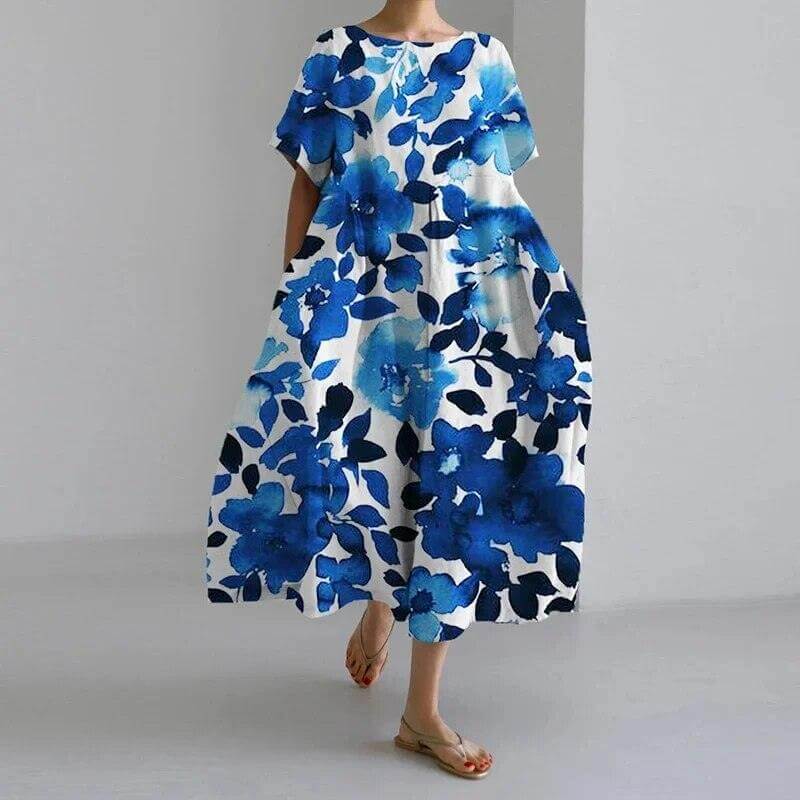 Women's Casual Loose Swing Dress, Floral Print, Boho Style