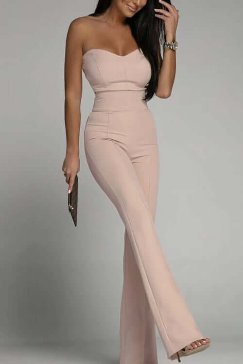 Elegant Strapless Jumpsuit: Fitted Bodice & Flared Legs