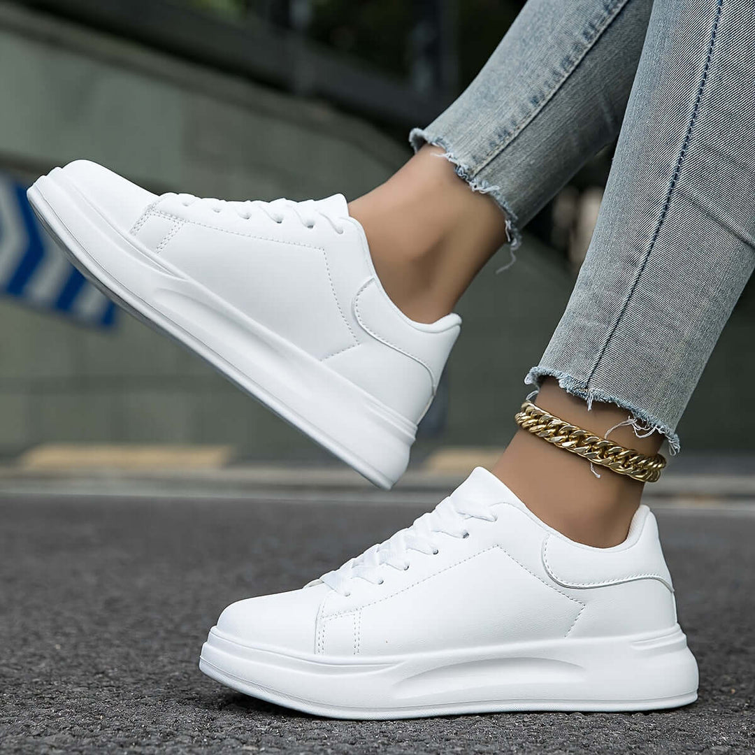 Women's White Leather Low-Top Sneakers