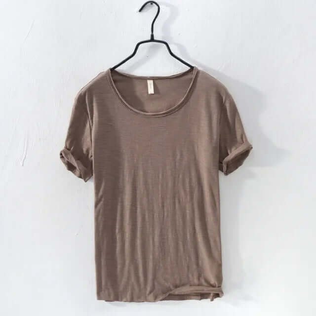 Men's Slim Fit Cotton T-Shirt - Crew Neck, Rolled Sleeves