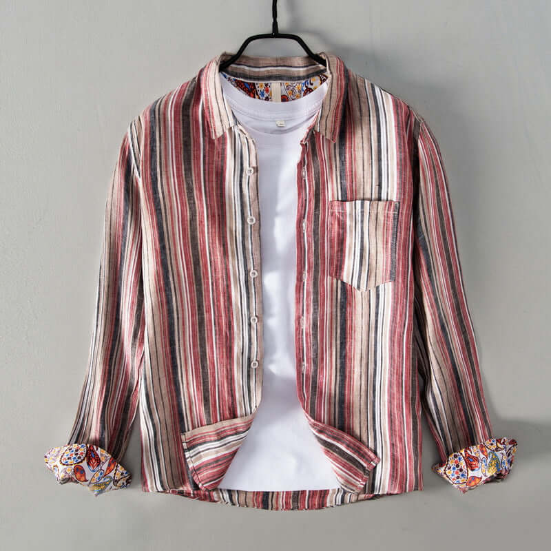 Men's Long Sleeve Striped Cotton Shirt: Regular Fit