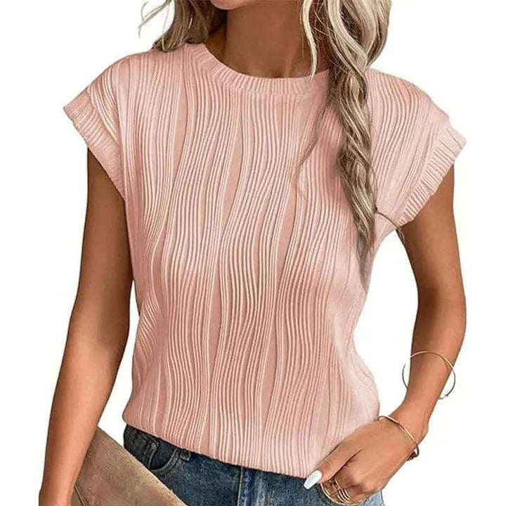 Women's Relaxed Fit Pleated Crew Neck Top