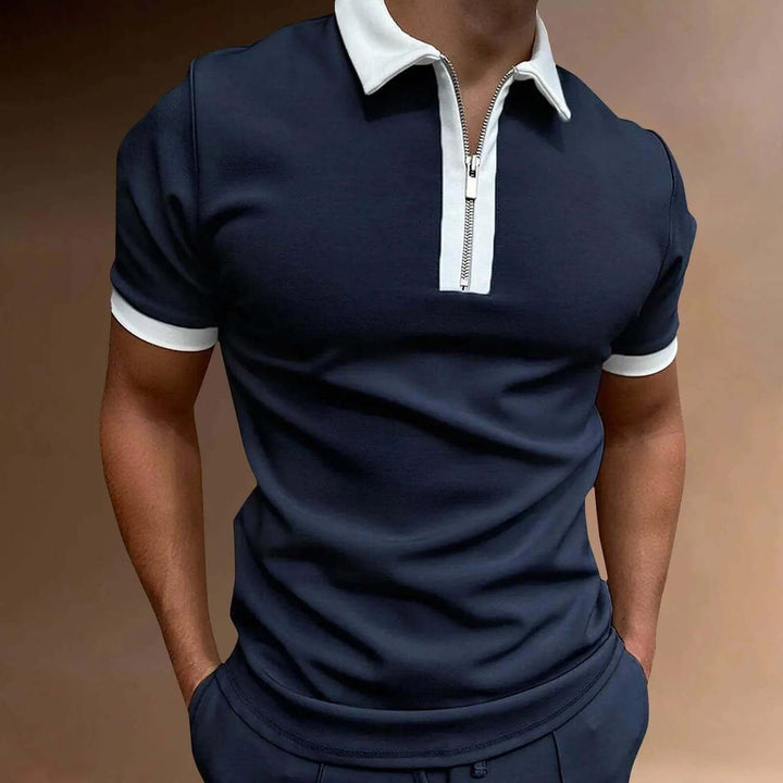 Men's Short Sleeve Polo Shirt: Zip Neck, Stretch Fabric