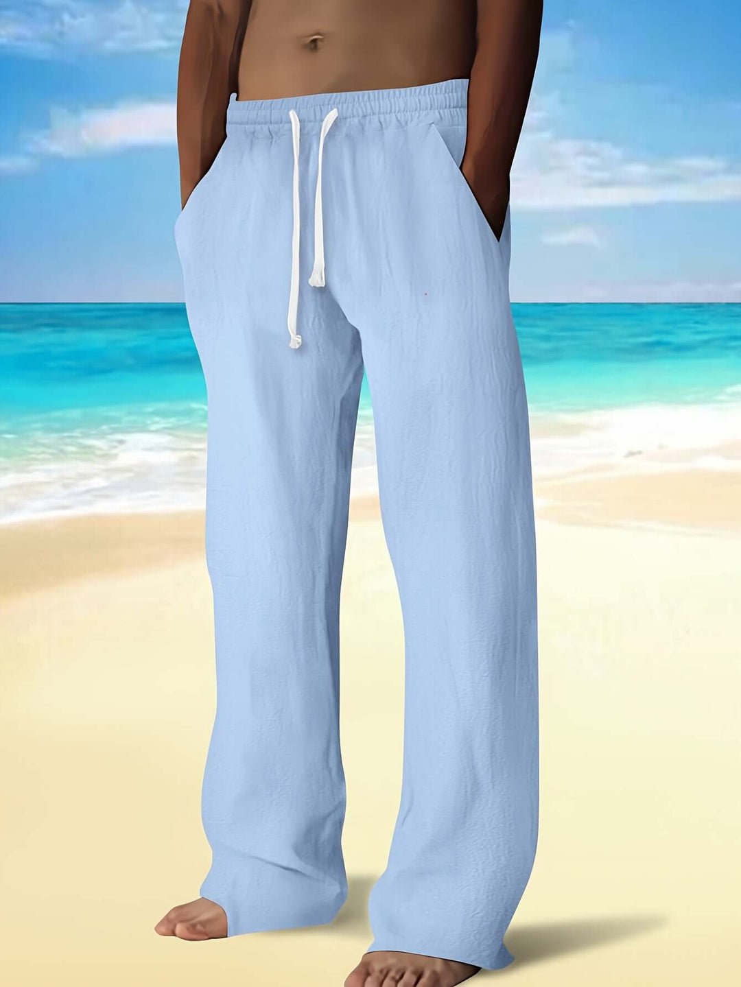 Men's Lightweight Drawstring Beach Pants: Relaxed Fit Linen Trousers