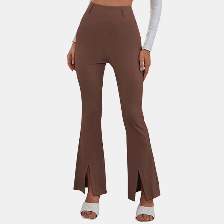 Women's High-Waisted Flare Trousers: Stretch Fabric, Front Slit
