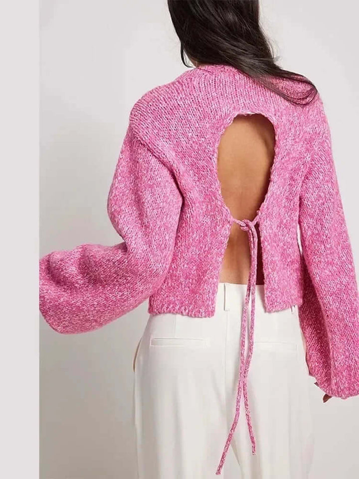 Women's Long Sleeve Cut-Out Back Crop Top