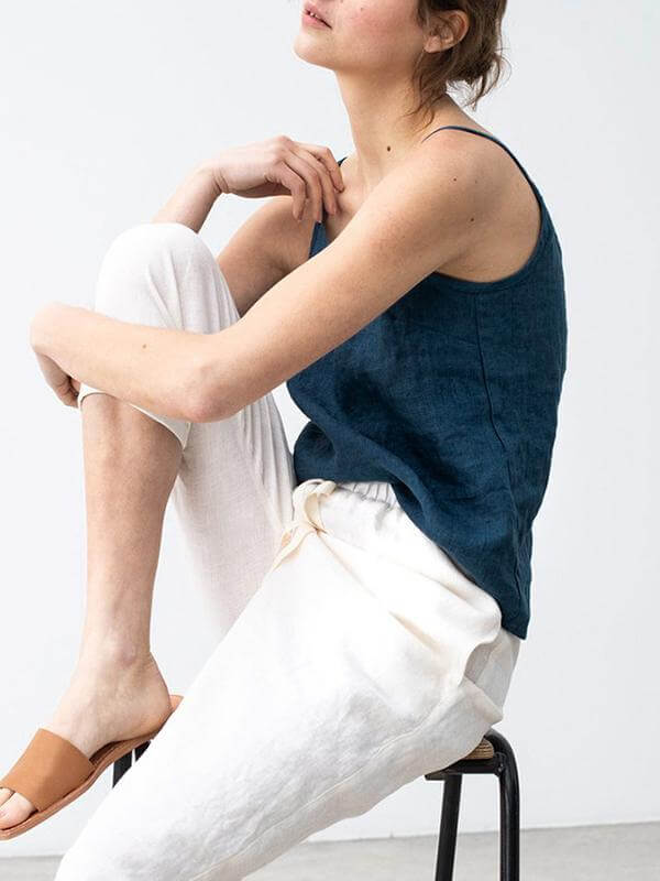 Women's Relaxed Linen Blend Spaghetti Strap Top