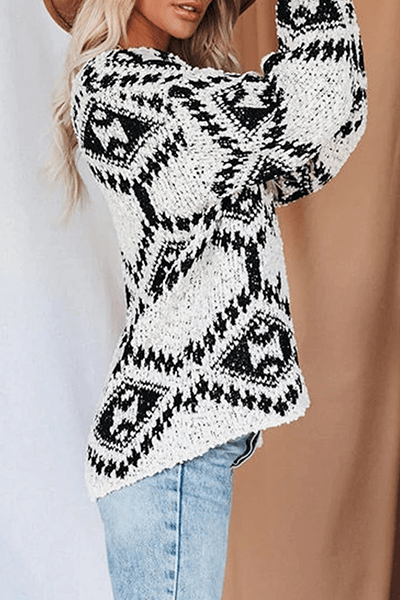 Women's Geometric Knit V-Neck Sweater