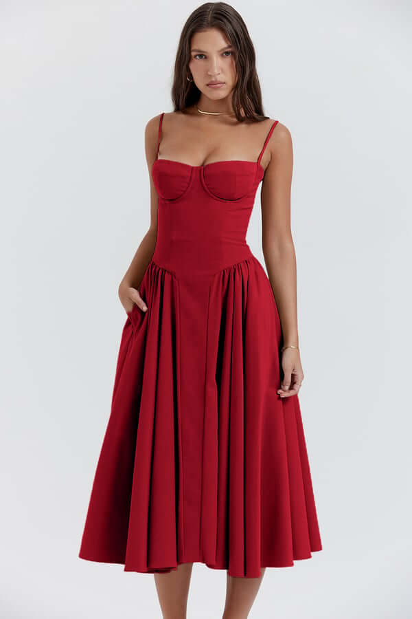 Women's Sleeveless Corset Midi Dress