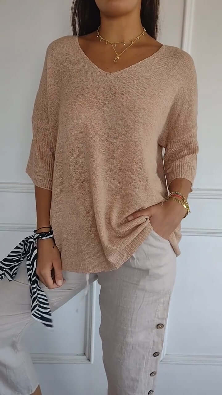 Women's Relaxed V-Neck Knit Top