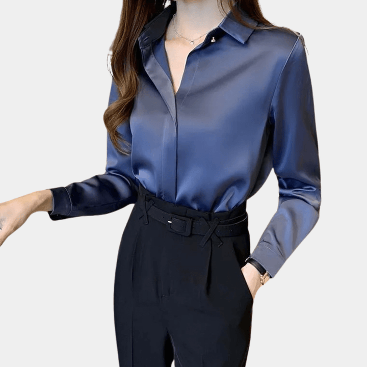 Women's Elegant Satin Long-Sleeve Blouse