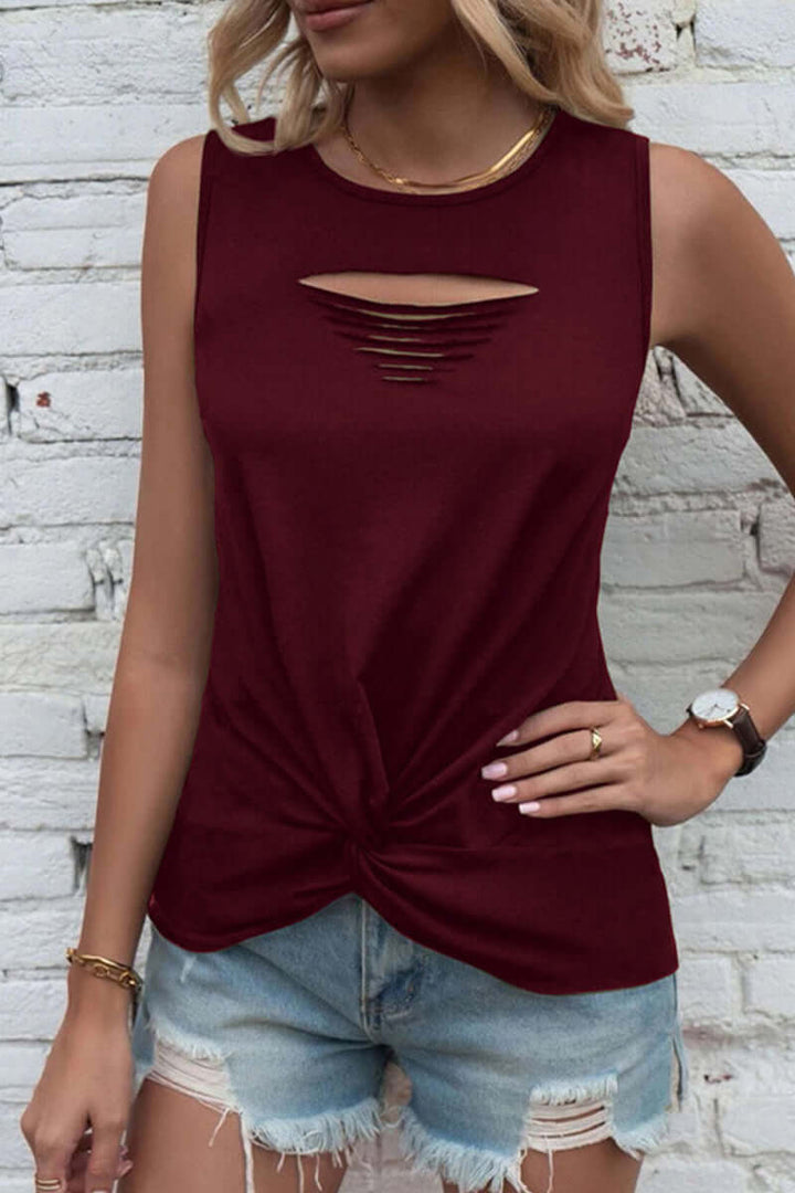 Women's Casual Ripped Round Neck Top