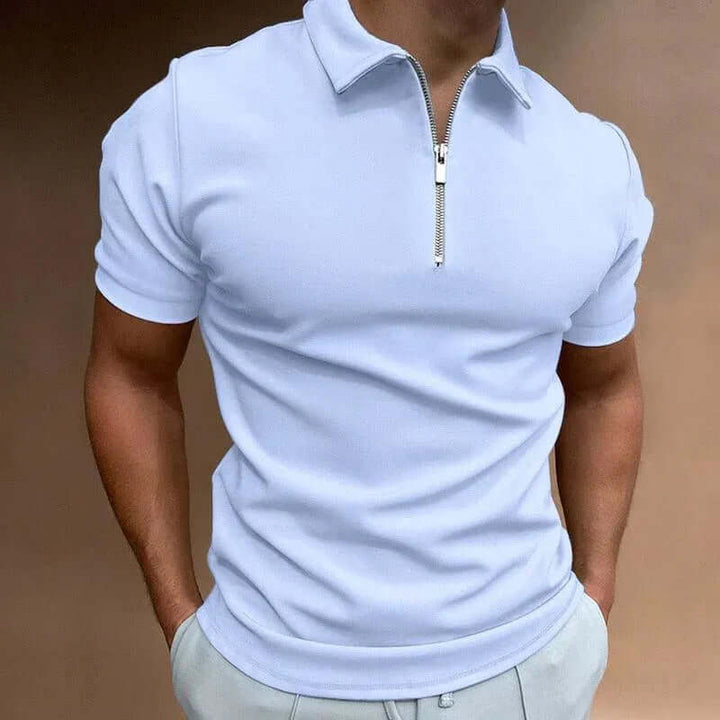 Men's Short Sleeve Slim Fit Polo Shirt with Zipper