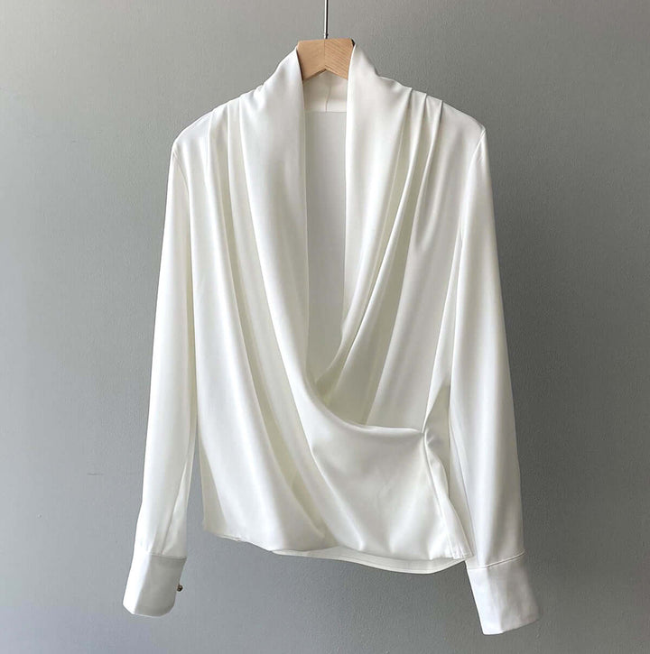 Women's Long-Sleeve Pleated Drape Blouse
