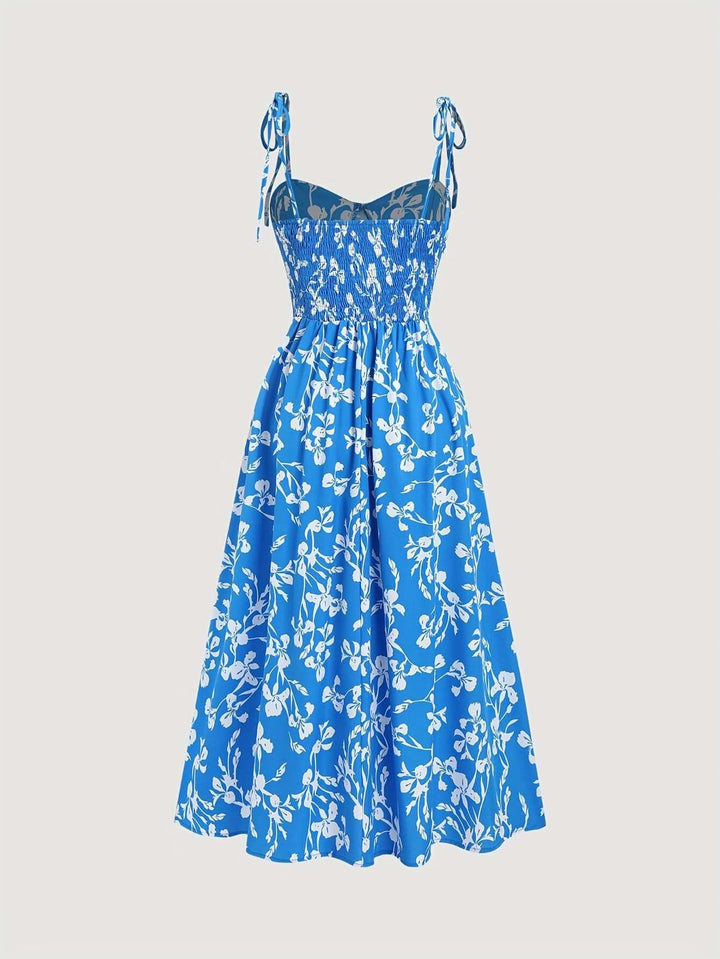 Women's Floral Print Midi Summer Dress with Tie Straps