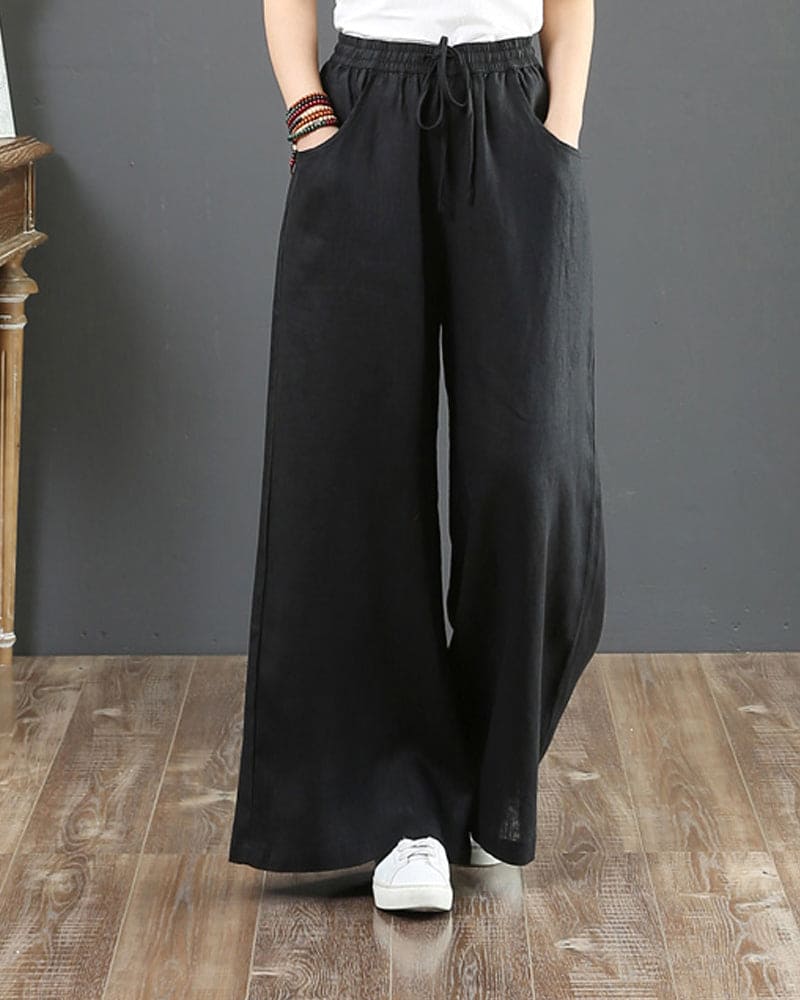 Women's Wide Leg Elastic Waist Pants: Relaxed Fit Trousers