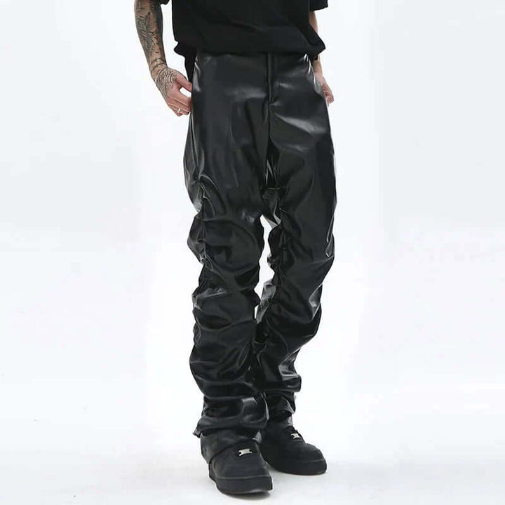 Men's Relaxed Fit Leather Trousers: Full Length, Durable Design