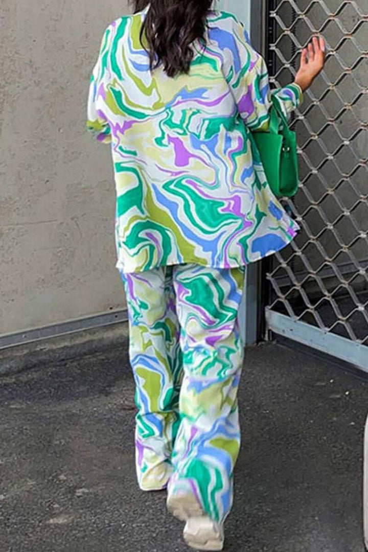Women's Printed Two-Piece Cardigan Pant Set