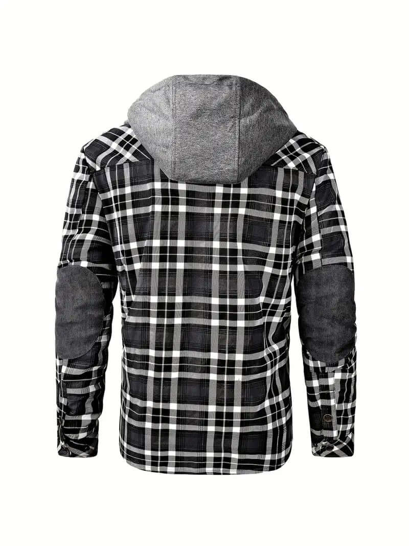 Men's Hooded Checked Regular Fit Jacket