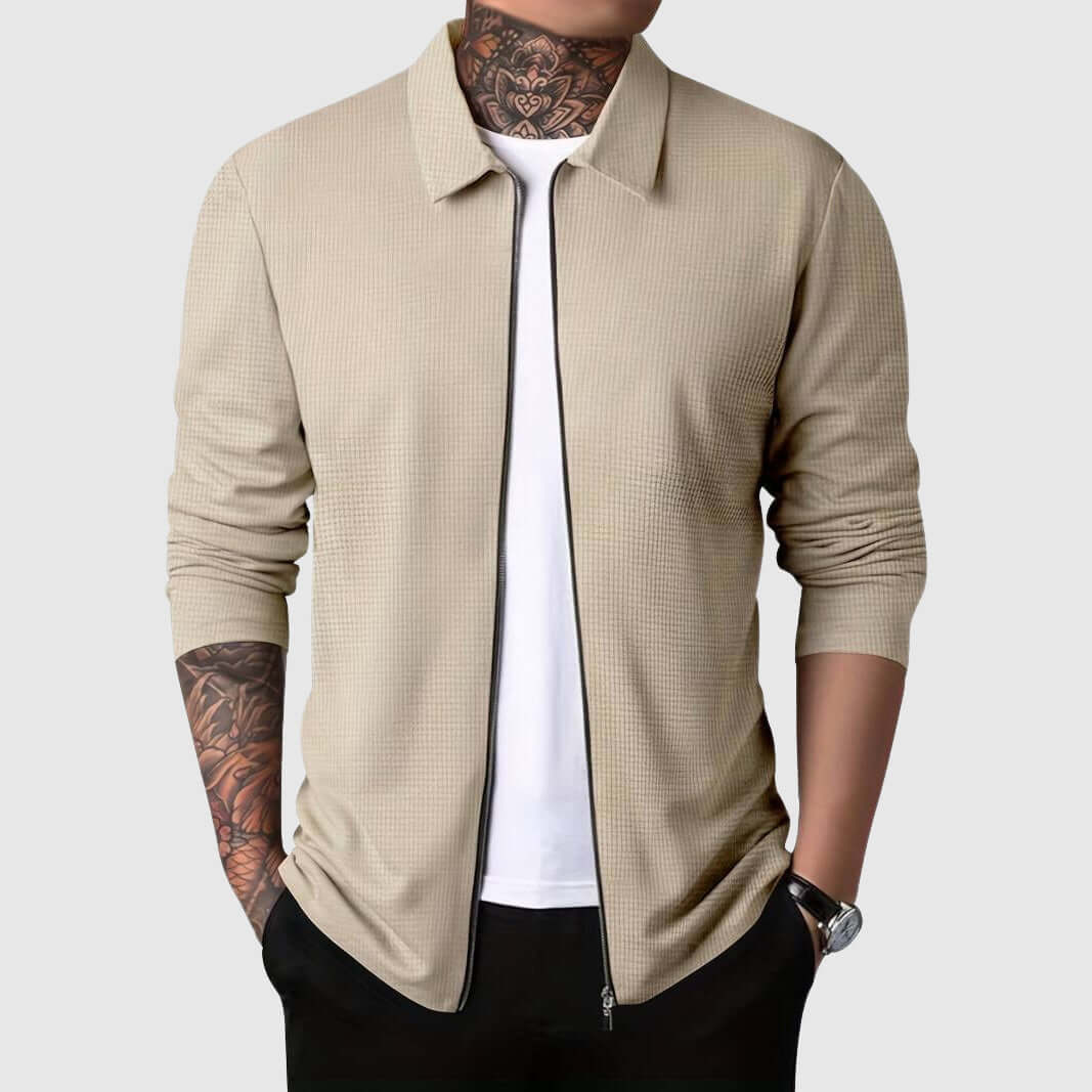 Men's Waffle Zip-Up Jacket: Cozy & Stylish Autumn/Winter Outerwear